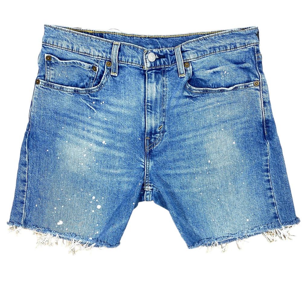 Levi's Cutoff Jean Shorts Women's Unisex 33" x 5.5" Stretch Denim Paint Splatter